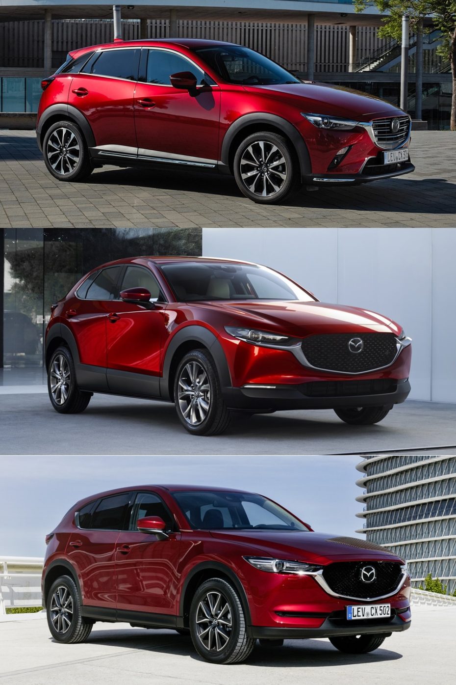 Comparativa visual Mazda CX3 vs. CX30 vs. CX5