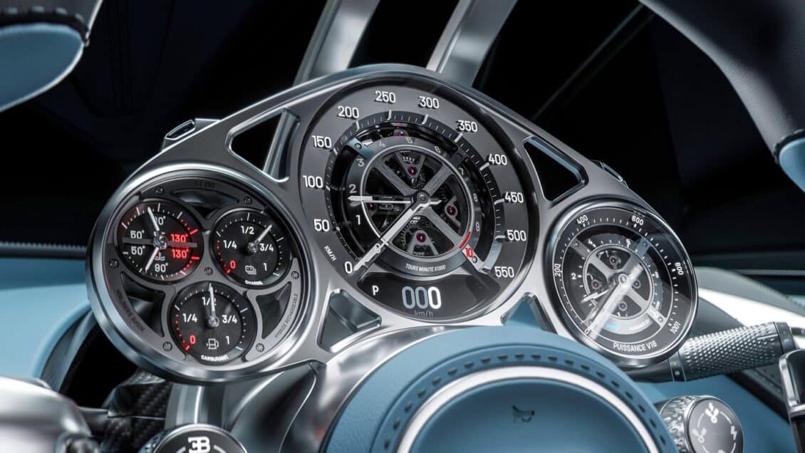 El cuadro de instrumentos mecánico del Bugatti Tourbillon es una obra de relojería